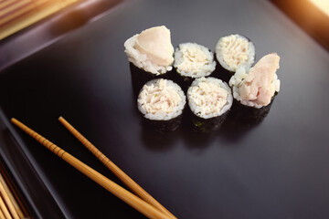 colorful dish of homemade fish sushi