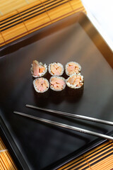 colorful dish of homemade fish sushi