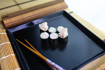 colorful dish of homemade fish sushi