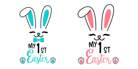 My First Happy Easter Day isolated on white background. Handwriting design. For t shirt, greeting card or poster design Background Vector Illustration.