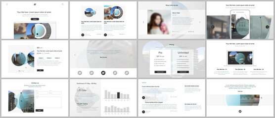 Presentation design vector templates, multipurpose template for presentation slide, flyer, brochure cover design with abstract circle banners. Social media web banner. Social network photo frame.