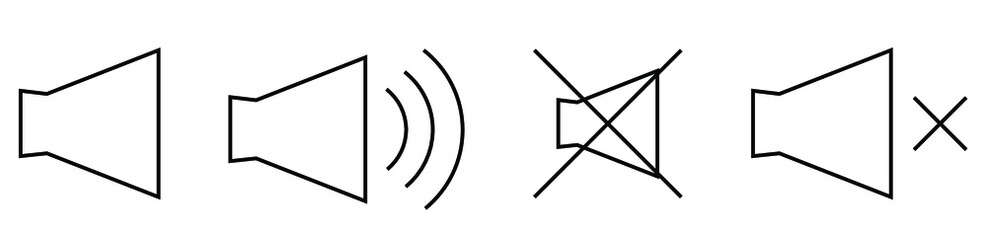 Set of icons for adjusting the volume. Speakers. Loudspeakers. White background. Vector illustration.