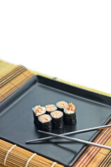 handmade fish sushi with rice served in an appetizing way