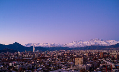 Panoramic view of Santiago de Chile during a blue sunset