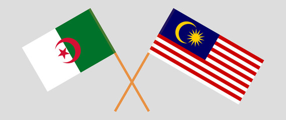 Crossed flags of Algeria and Malaysia. Official colors. Correct proportion