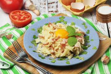 A plate with traditional pasta carbonara