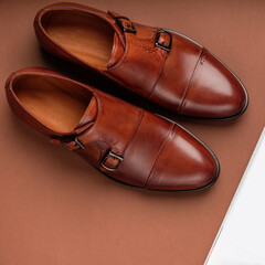 Brown men's monk shoes. Men fashion