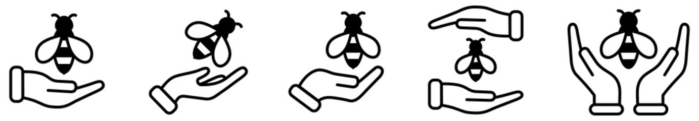 Bee icon above and in hands -  protect bees sign