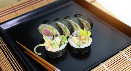 tasty sushi rolls made from fresh and delicious and healthy fish