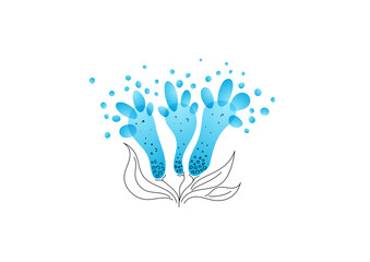 Fototapeta premium Bright original vector flower. Plant are created in a linear style with a black line. Combined with brightly colored elements