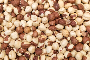dried peeled hazelnuts close up