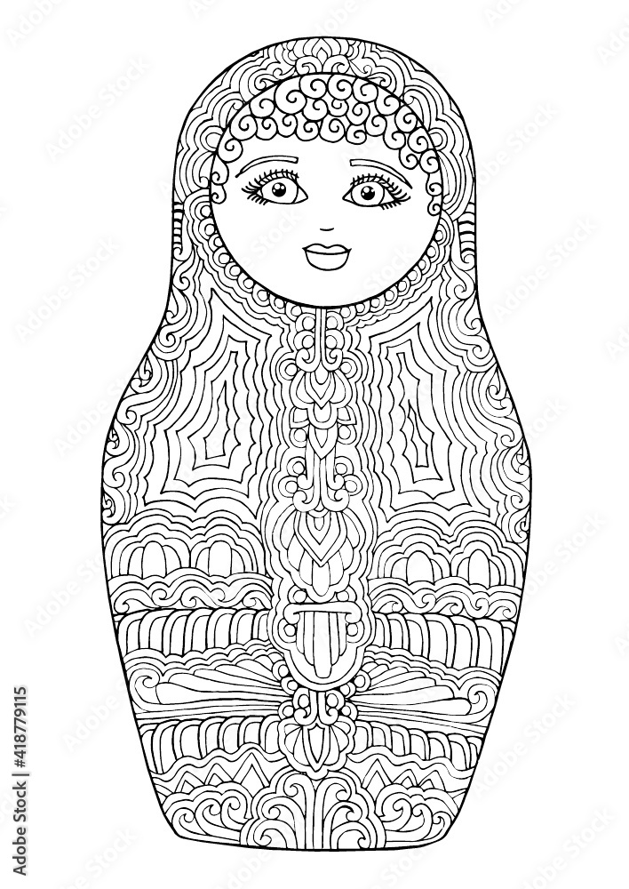 Wall mural black and white isolated russian matrioshka  doll