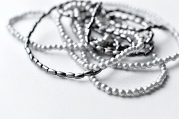 Beads of blue beads on a white background costume jewelry