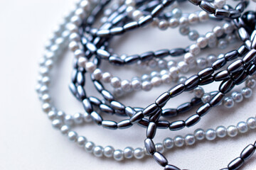 Beads of blue beads on a white background costume jewelry