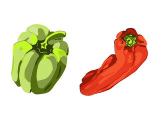 Green and red sweet paprika Set with green and red pepper. Healthy food, natural product. Cooking plant, fresh meal. The plant is edible.  Vegetarian, vegetable, bright element, print for kitchen or f