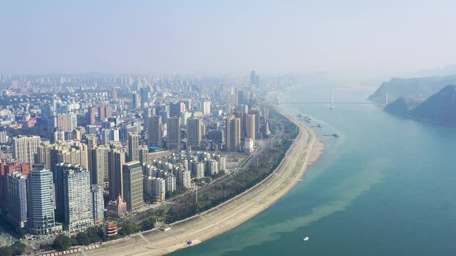 Yichang skyline and Yangtze river  Hubei Province, China 