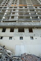 Demolition sites in a group of buildings