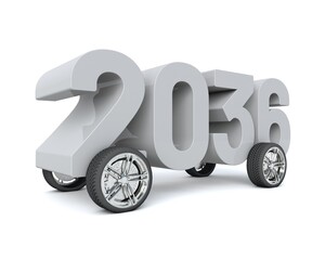 Obraz na płótnie Canvas 3D illustration of the number 2036 with car wheels on a white background