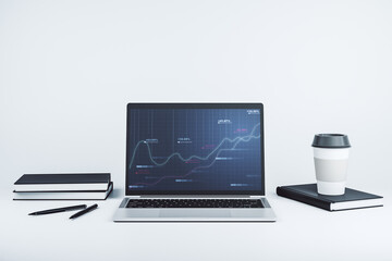 Fototapeta premium Computer monitor with abstract creative analytics data spreadsheet, analytics and analysis concept. 3D Rendering