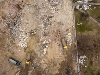 Construction site in the city. Aerial drone view.