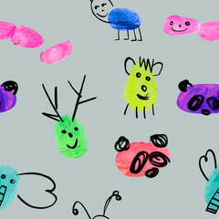 Panda baby fingerprint seamless pattern