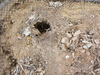 Construction site in the city. Aerial drone view.