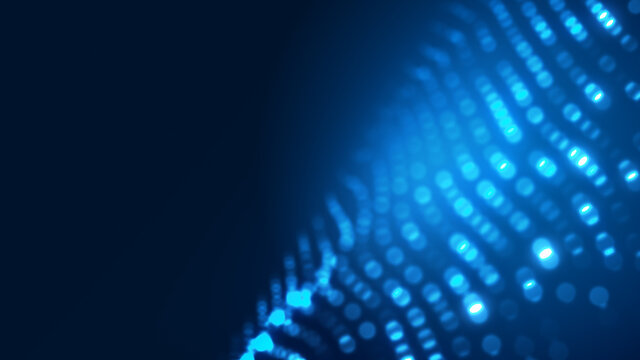 Dot blue wave light screen gradient texture background. Abstract ai technology big data digital background. 3d rendering. © Papapig