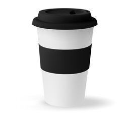 Business paper cup for hot coffee mockup with black lid isolated on white background. White blank, large, medium and small Takeaway paper.