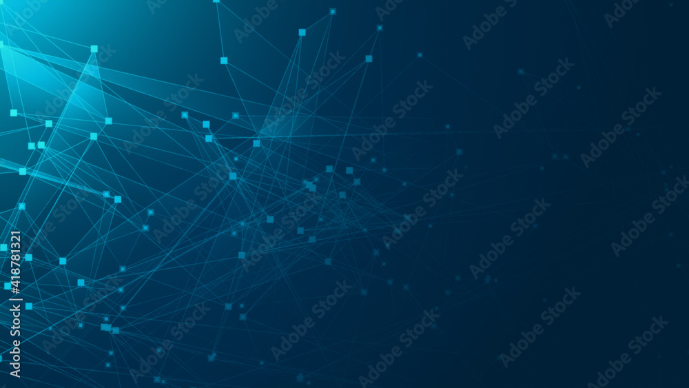 Poster abstract blue green polygon tech network with connect technology background. abstract dots and lines