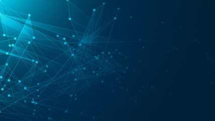 Abstract blue green polygon tech network with connect technology background. Abstract dots and lines texture background. 3d rendering.