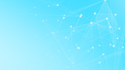Abstract blue white polygon tech network with connect technology background. Abstract dots and lines texture background. 3d rendering.