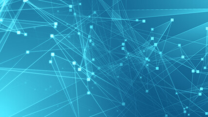 Abstract blue green polygon tech network with connect technology background. Abstract dots and lines texture background. 3d rendering.