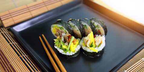 delicious and colorful sushi from roasted duck