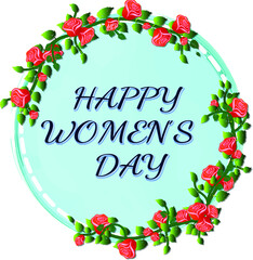 Poster or banner happy woman day, with abstract red rose flower frame. Vector
