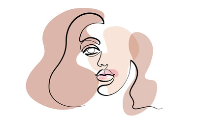 Abstract modern portrait of woman. Face one line drawing