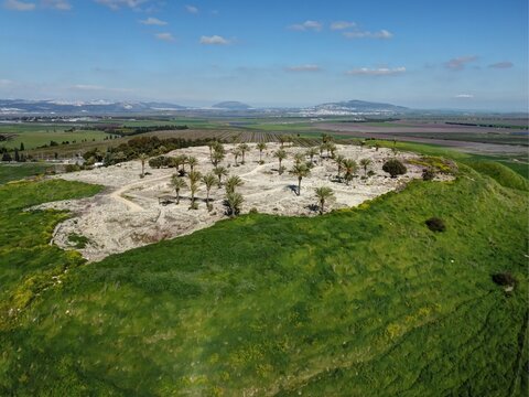 Tel Megiddo, Israel - March 7 2021: Ancient ruins of Megiddo (Armagedon)