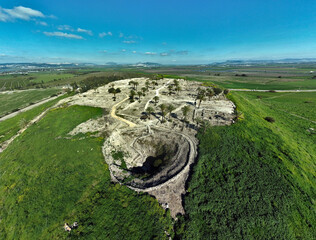 Tel Megiddo, Israel - March 7 2021: Ancient ruins of Megiddo (Armagedon)