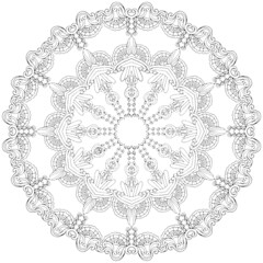 black and white unusual mandala, seamless pattern with elements, round, circle or square