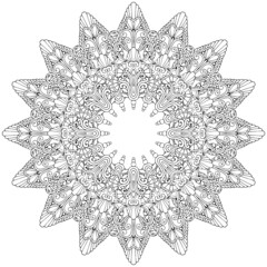 black and white unusual mandala, seamless pattern with elements, round, circle or square