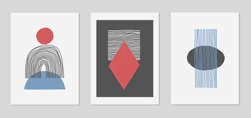 Vector set of abstract shapes. Creative colorful compositions with lines and geometrical elements for your design. Minimalism.