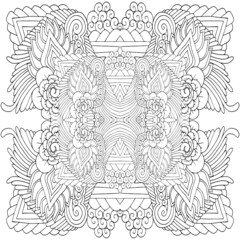 Fototapeta na wymiar black and white unusual mandala, seamless pattern with elements, round, circle or square