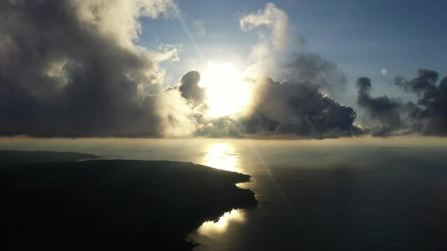 Sunset over the clouds Costa Rica drake bay aerial shot pacific ocean