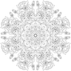 black and white unusual mandala, seamless pattern with elements, round, circle or square