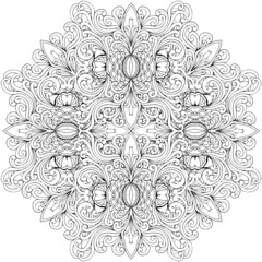 black and white unusual mandala, seamless pattern with elements, round, circle or square