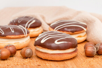 Cakes Boucher and nuts hazelnuts on the table, sweet fresh pastries