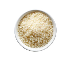 Raw dry rice in bowl isolated on white background with clipping path