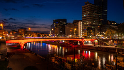 Fototapeta premium Vienna at night danube canal near the Schwedenplatz