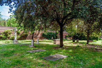 The Non-Catholic Cemetery in the rione of Testaccio, Rome, Italy, often referred as Protestant Cemetery, burial place of many notable people, as writers, poets, artists.