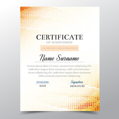Certificate template with orange geometric elegant design, Diploma design graduation, award, success.