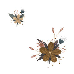 Compositions of flowers and leaves , bouquets in calm brown tones 